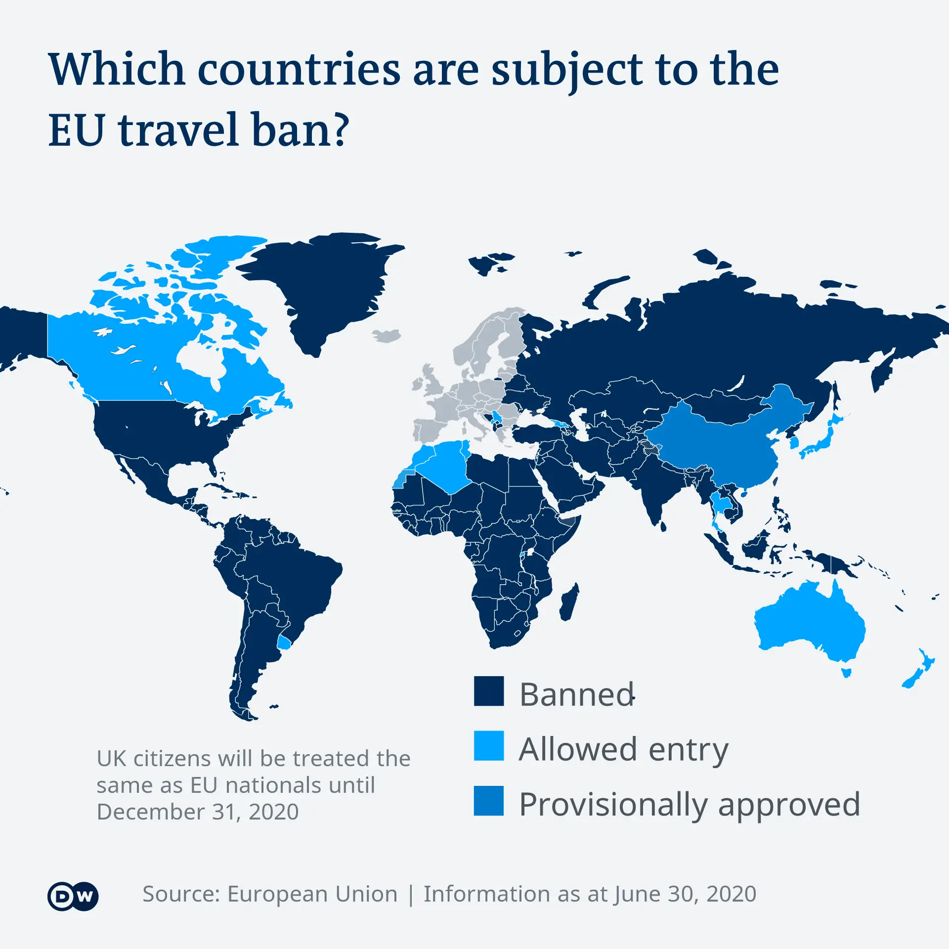 Countries subject to the EU Travel ban