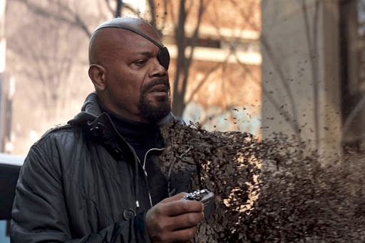 nick fury with captain marvel pager