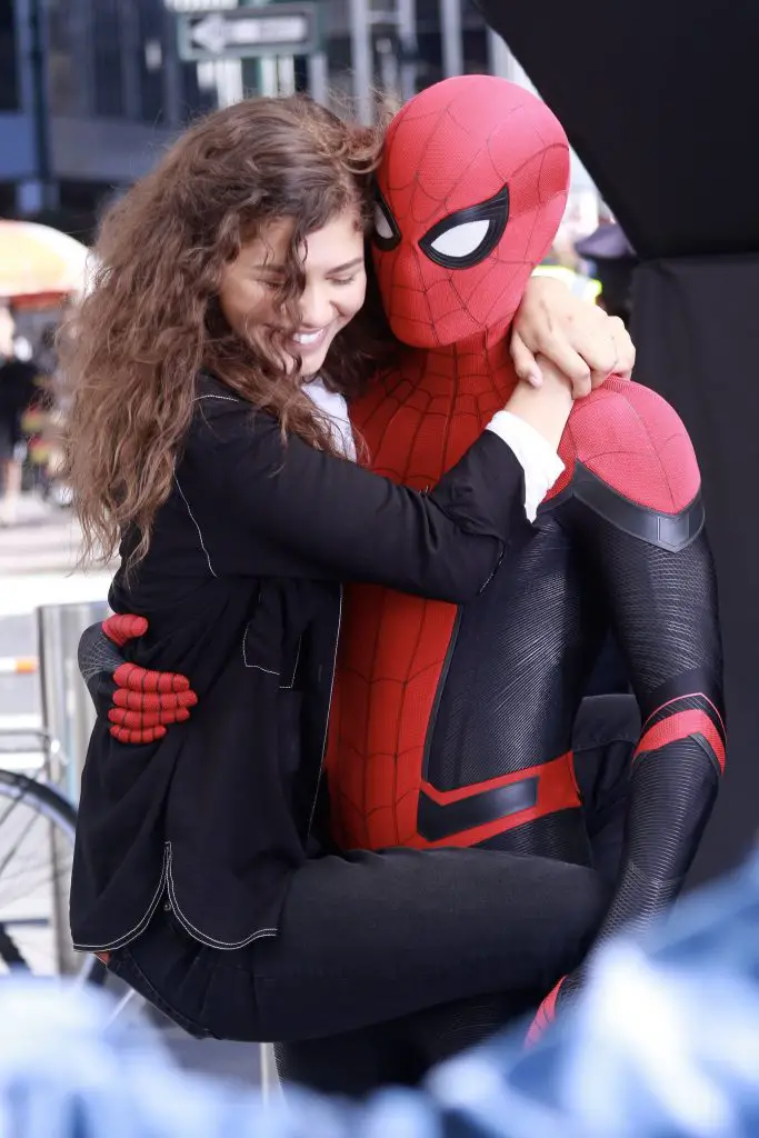 Tom Holland and Zendaya on set October 12, 2018