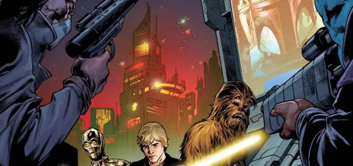 Boba Fett, Luke Skywalker, Chewbecca, C3PO, and bounty hunters cover art