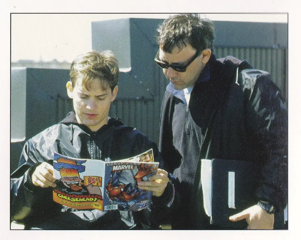 Sam Raimi and Tobey Maguire reading Spider-Man