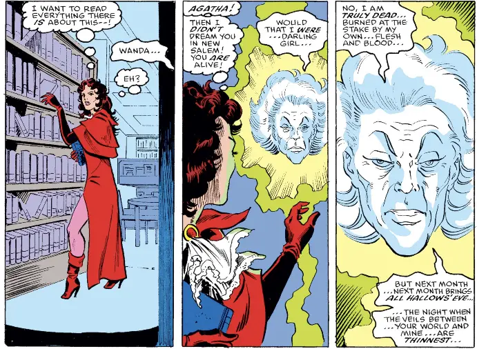Scarlet Witch and Agatha Ghost looking at Baby Books