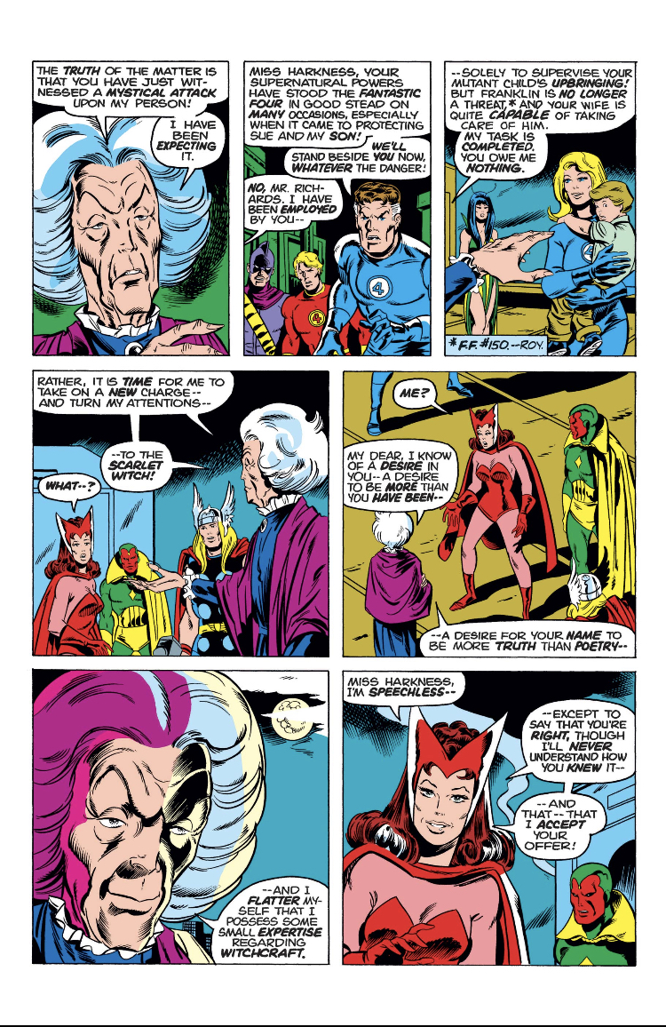 Scarlet Witch and Agatha Harkness in Avengers #128