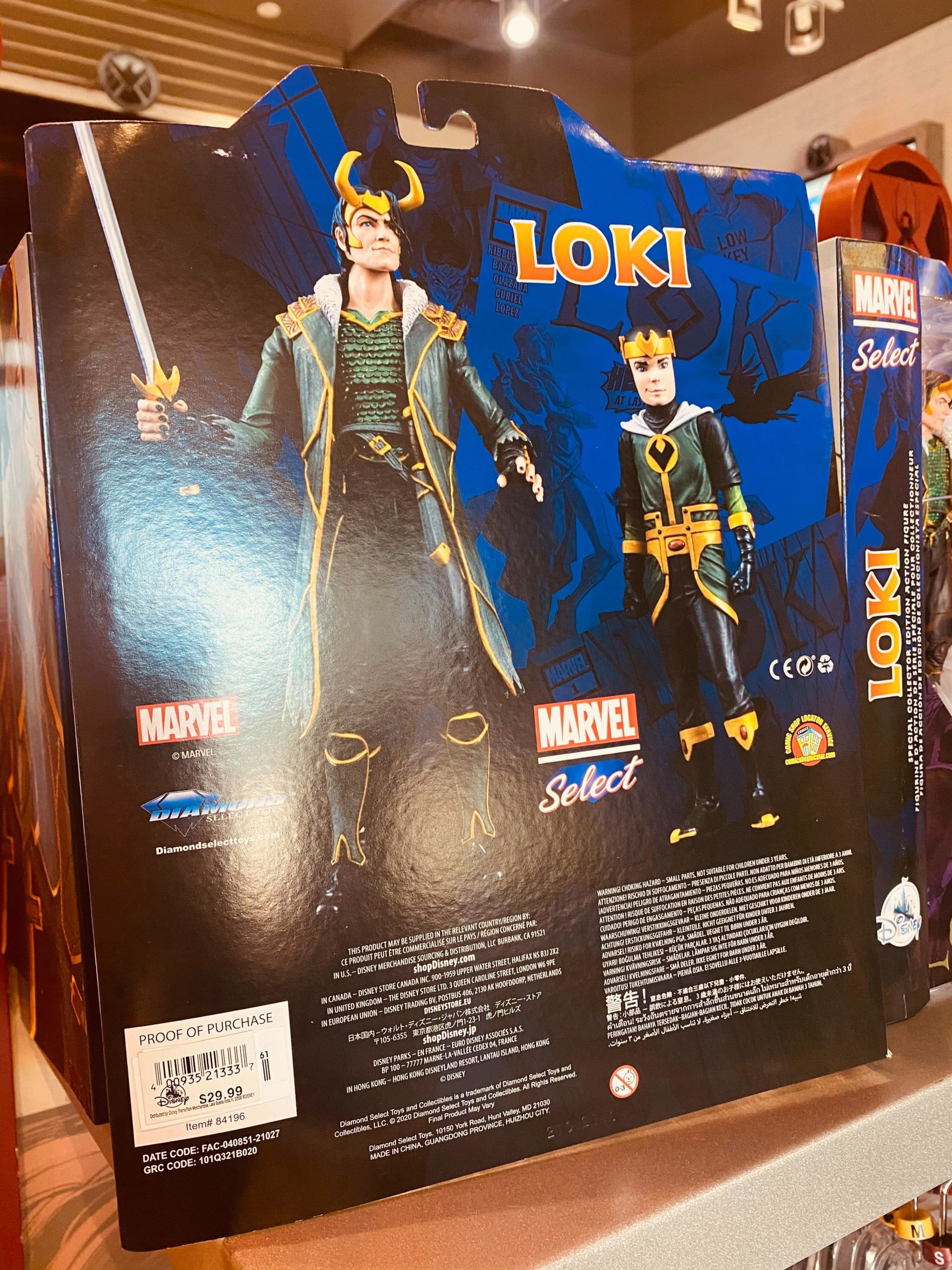 Loki Special Collector Edition Action Figure Set – Marvel Select by Diamond Back of Box