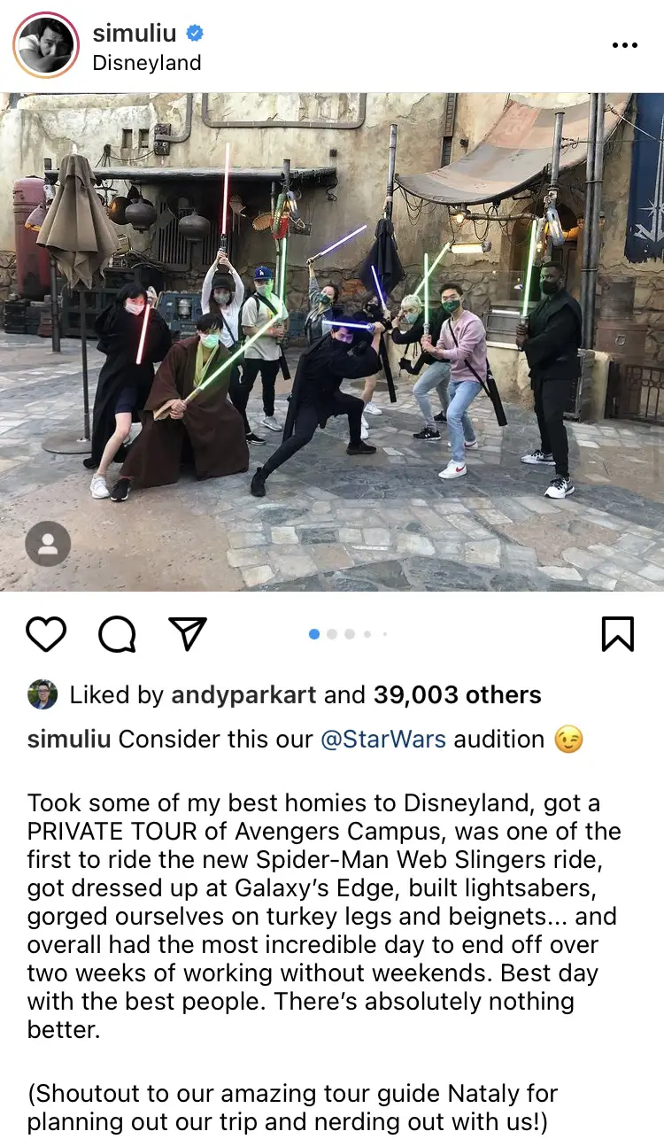 Simu Liu and Cast at Disneyland Resort