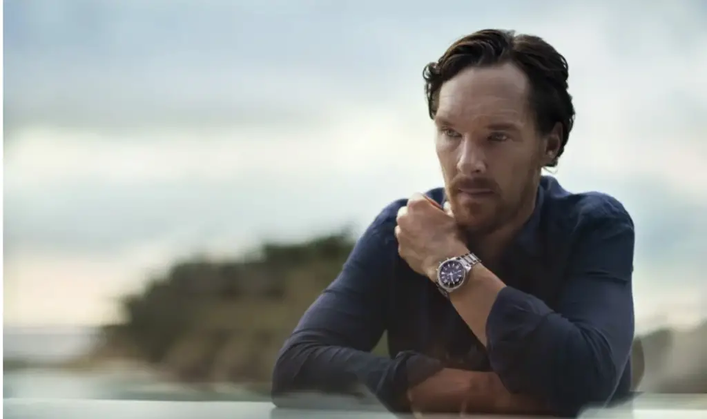 Benedict Cumberbatch sporting the Jaeger-LeCoultre Polaris Mariner Memovox watch. Photo: Jaeger-LeCoultre Benedict Cumberbatch sporting the Jaeger-LeCoultre Polaris Mariner Memovox watch.