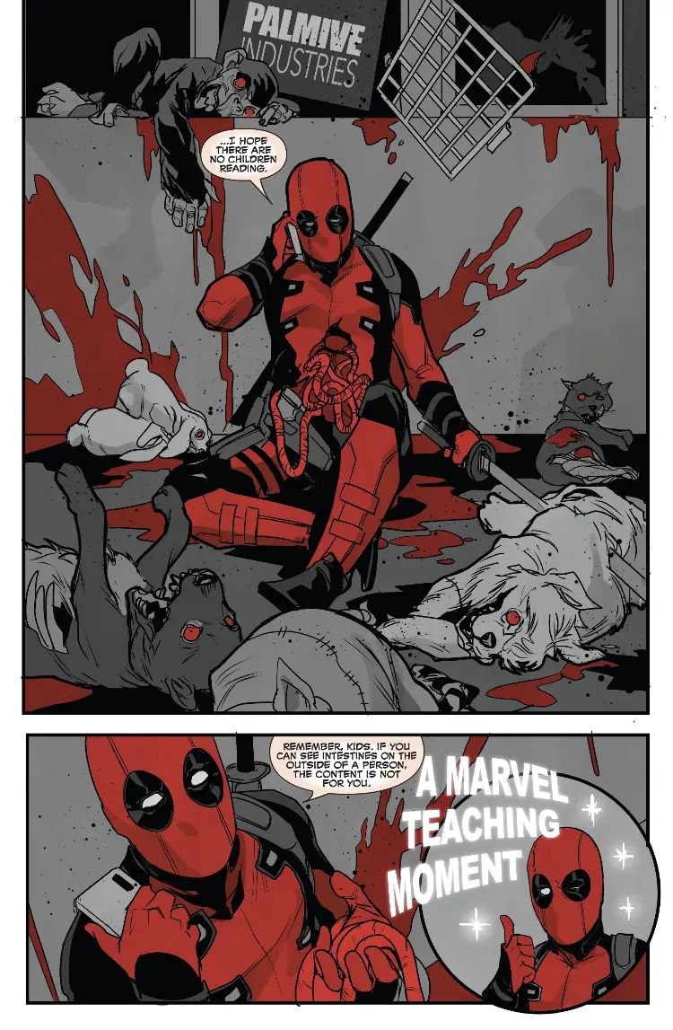 Deadpool surrounded by blood