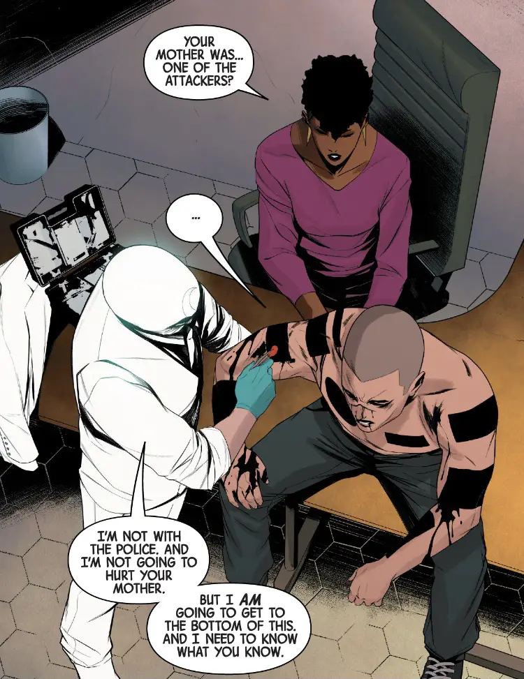 Moon Knight helping someone who is injured