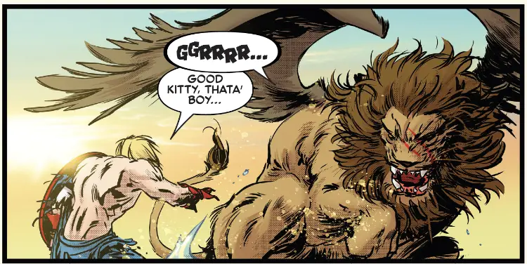 Cap fighting a gryphon
