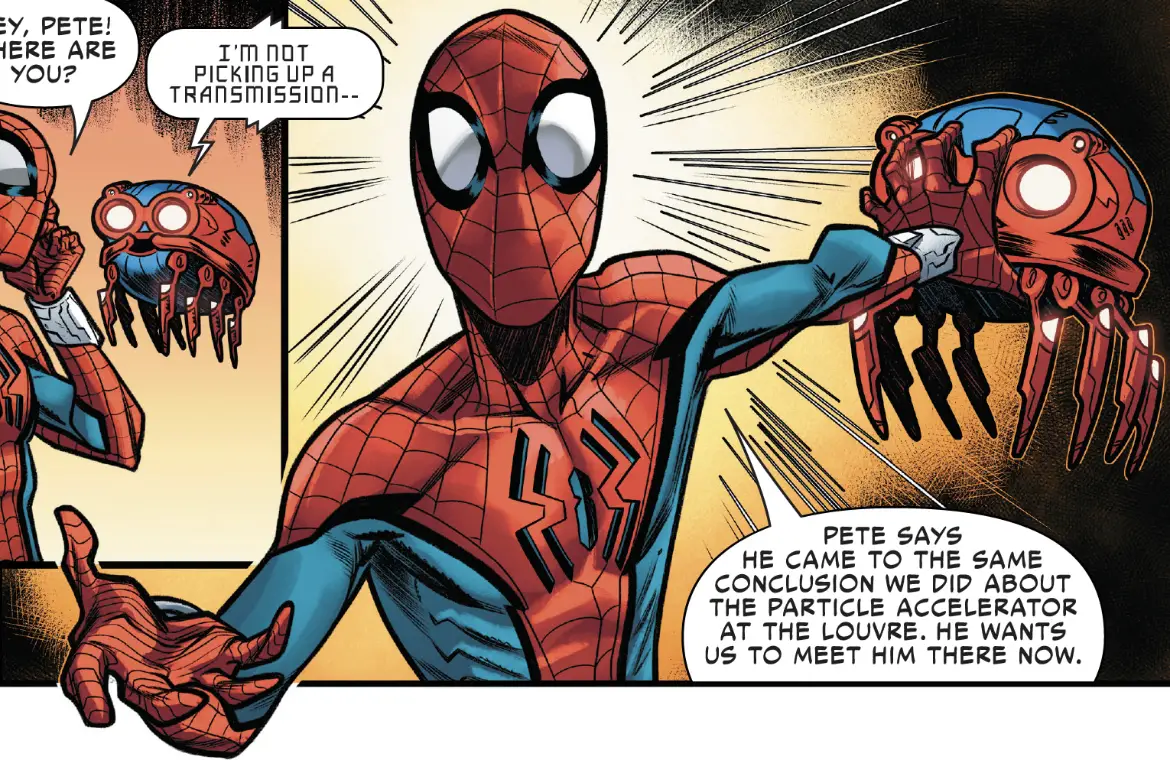 Louvre particle accelerator in W.E.B. of Spider-Man #5