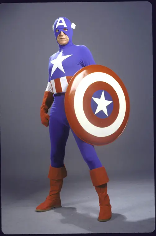 Actor John Cullum in costume as superhero Captain America
