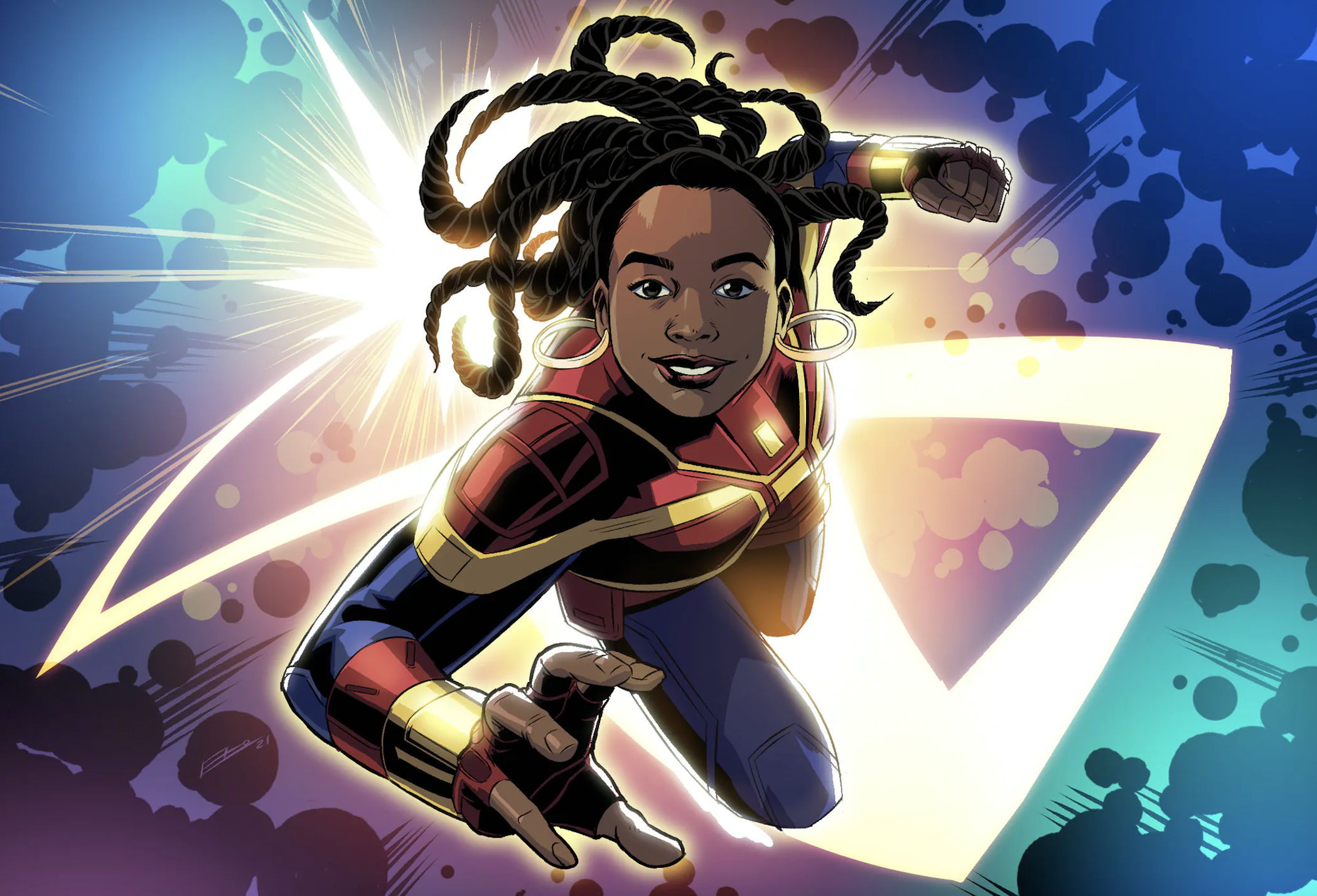 Illustrator Emilio Lopez imagines DaCosta as Captain Marvel, the subject of her next film, The Marvels