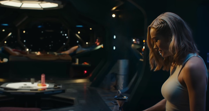 Carol Danvers hangs out in her space apartment in The Marvels
