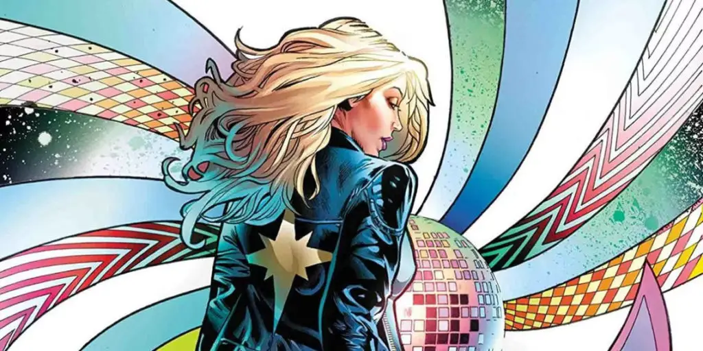Dazzler in front of a disco ball